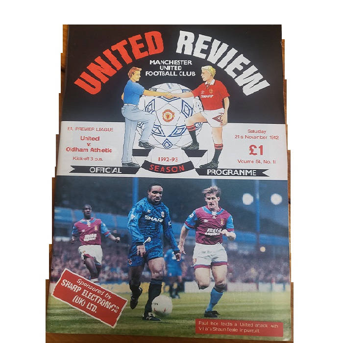 Man Utd V Oldham 1992 football programme