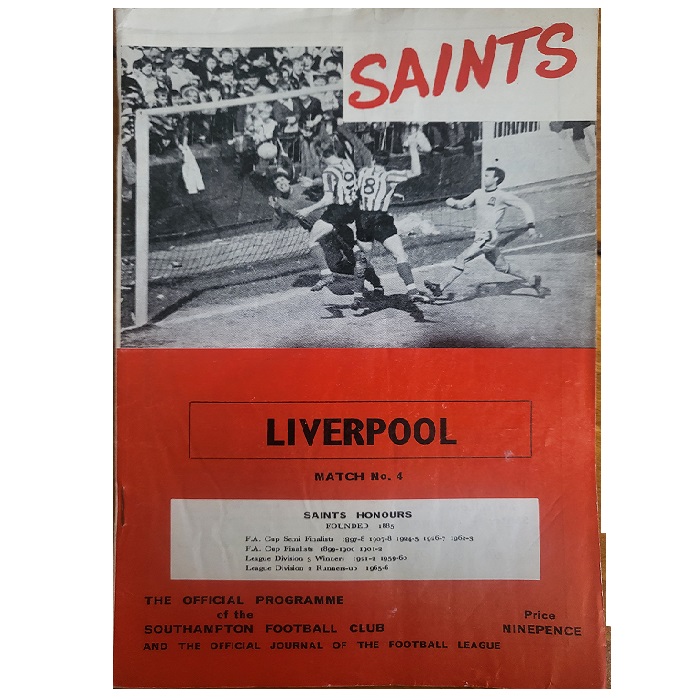 Southampton V Liverpool 1967 football programme